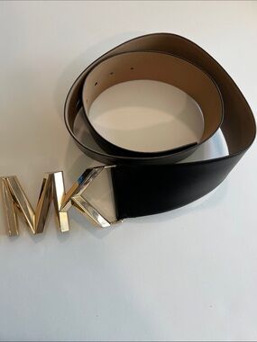 Michael Kors Black Belt - Genuine Leather, xl, large gold buckle